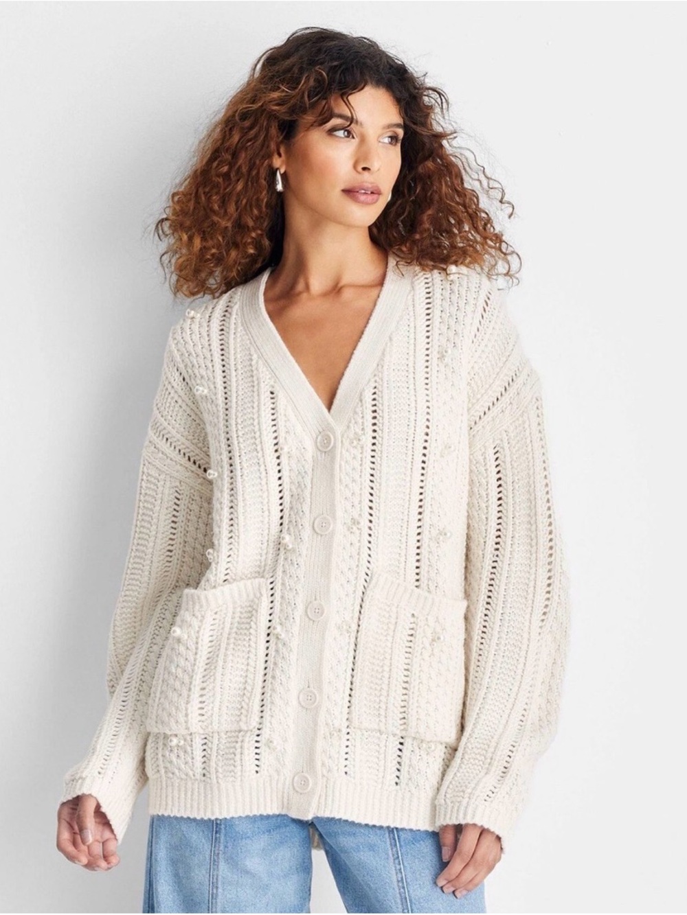 Future Collective Women's Embellished Relaxed Cardigan Cream S